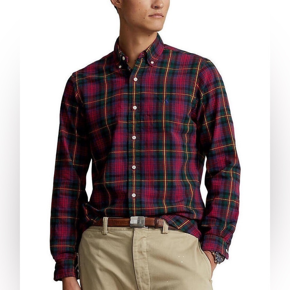 POLO RALPH LAUREN Mens Big & Tall Classic Plaid Long Sleeve Oxford Shirt XXL